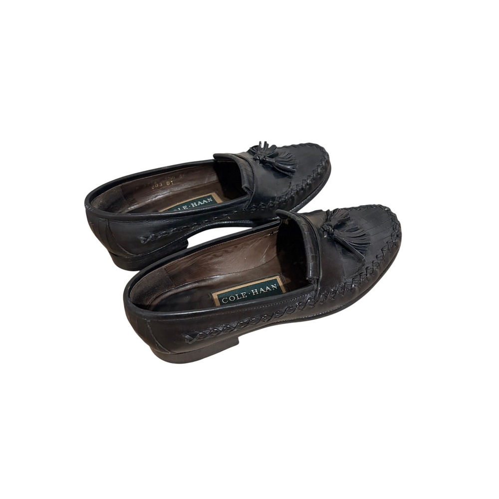 Vintage Cole Haan Women Black Leather Tassel Loafers Slip On Shoes
